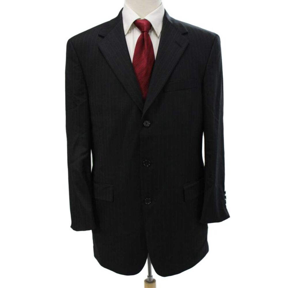 Austin Reed Mens Classic Striped Black Suit Jacket Button Long Sleeve Size 42